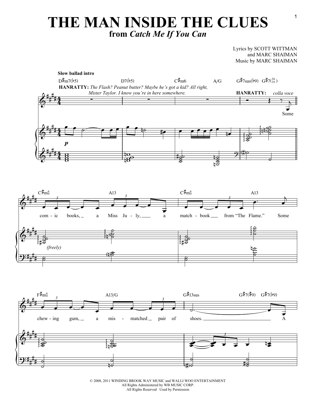 Download Marc Shaiman The Man Inside The Clues (from Catch Me If You Can) Sheet Music and learn how to play Piano & Vocal PDF digital score in minutes