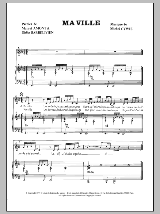 Download Marcel Amont Ma Ville Sheet Music and learn how to play Piano & Vocal PDF digital score in minutes