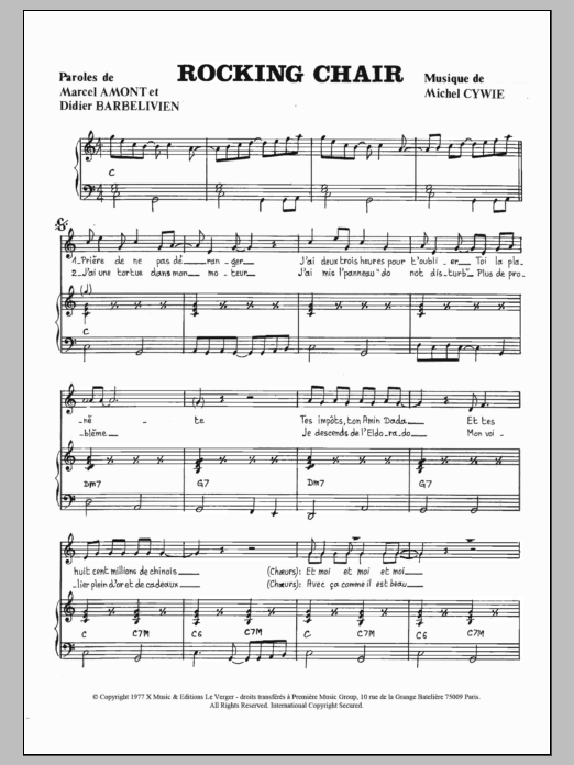 Download Marcel Amont Rocking Chair Sheet Music and learn how to play Piano & Vocal PDF digital score in minutes