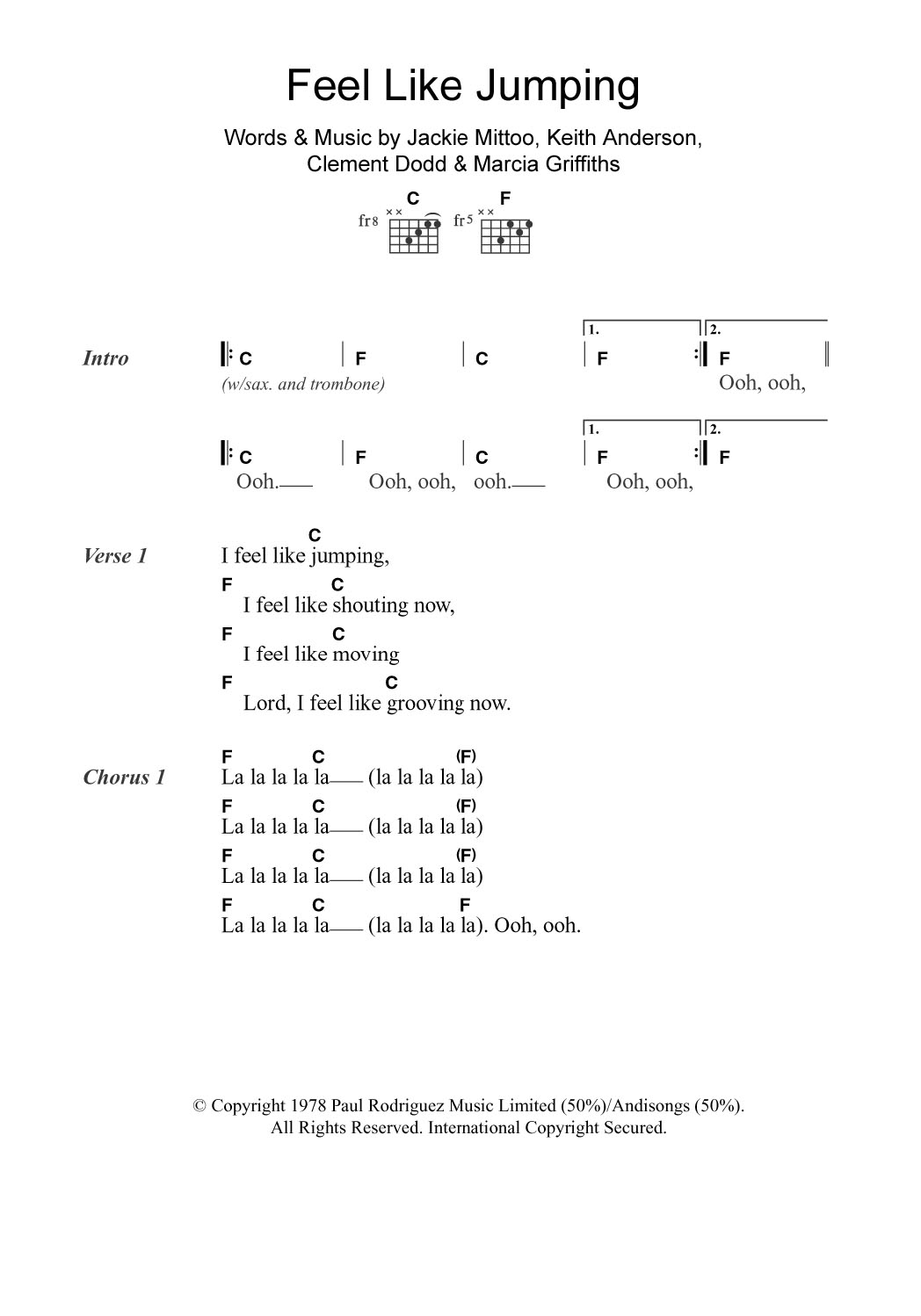 Download Marcia Griffiths Feel Like Jumping Sheet Music and learn how to play Lyrics & Chords PDF digital score in minutes