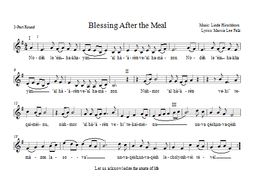 Download Marcia Lee Falk Blessing After the Meal Sheet Music and learn how to play 2-Part, 3-Part Mixed PDF digital score in minutes