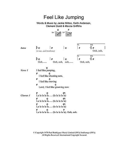 Download Marcia Griffiths Feel Like Jumping Sheet Music and learn how to play Lyrics & Chords PDF digital score in minutes