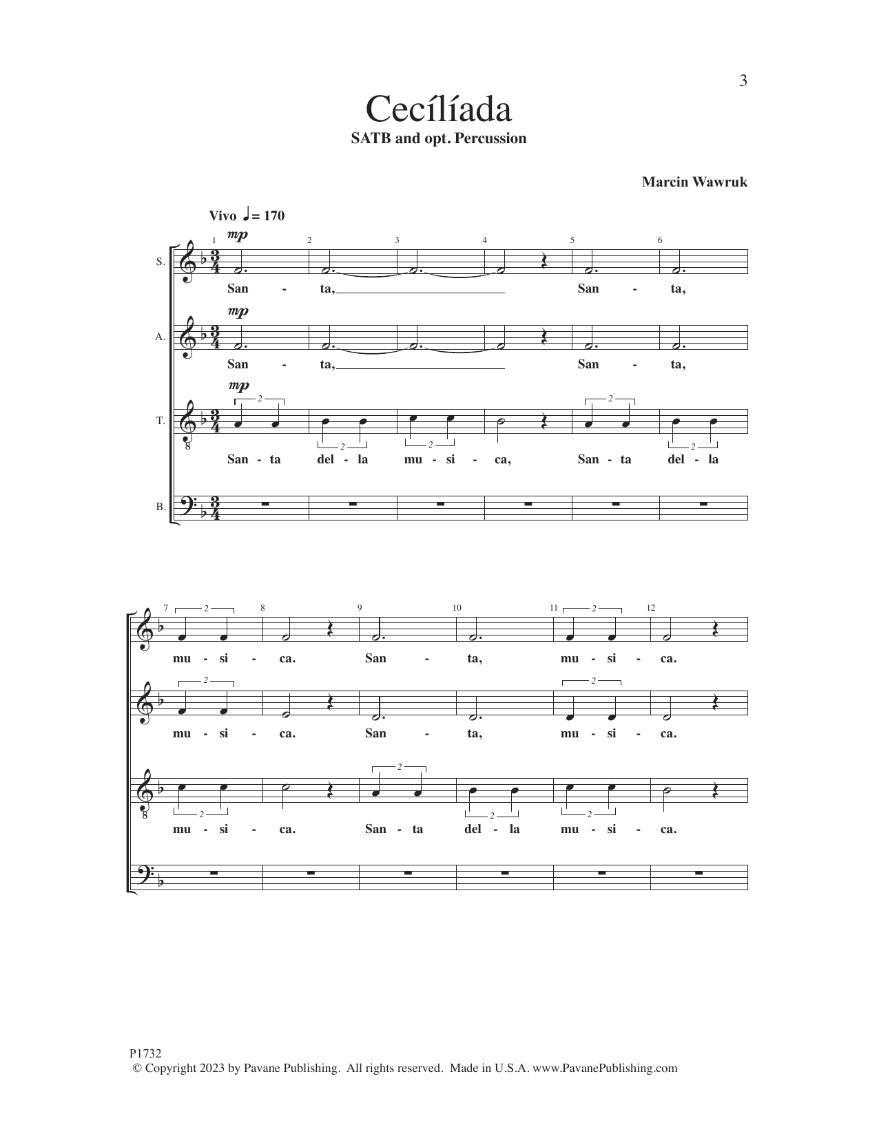Download Marcin Wawruk Ceciliada Sheet Music and learn how to play SATB Choir PDF digital score in minutes