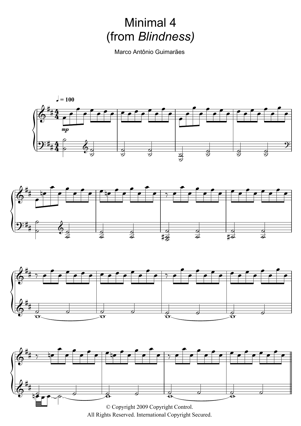 Download Marco Antonio Guimaraes Minimal 4 (from Blindness) Sheet Music and learn how to play Piano PDF digital score in minutes