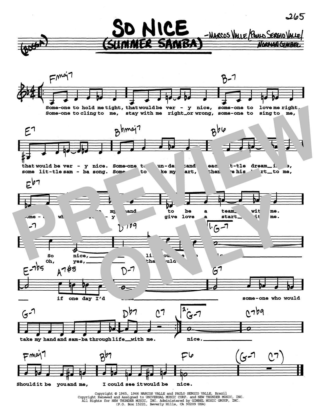 Download Marcos Valle So Nice (Summer Samba) (Low Voice) Sheet Music and learn how to play Real Book – Melody, Lyrics & Chords PDF digital score in minutes