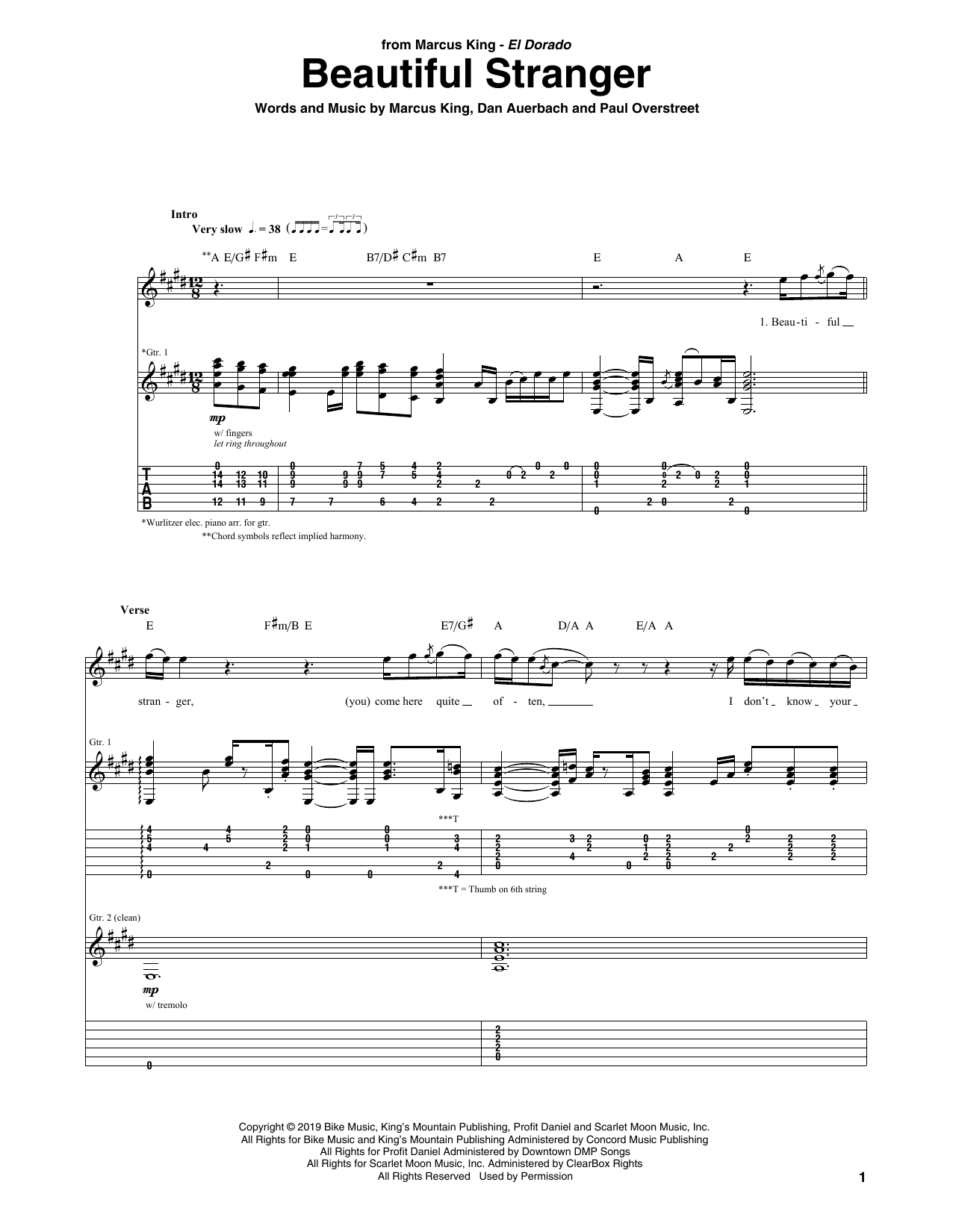 Download Marcus King Beautiful Stranger Sheet Music and learn how to play Guitar Tab PDF digital score in minutes