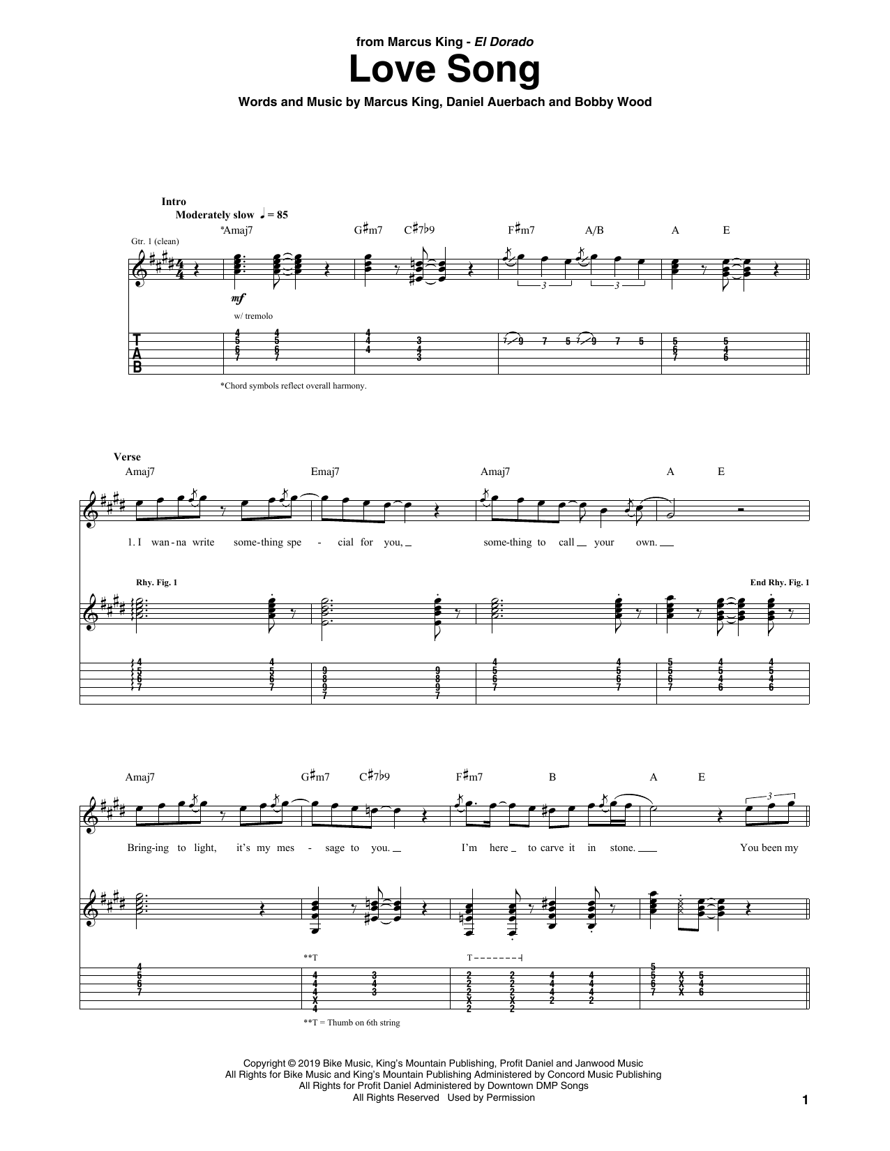 Download Marcus King Love Song Sheet Music and learn how to play Guitar Tab PDF digital score in minutes