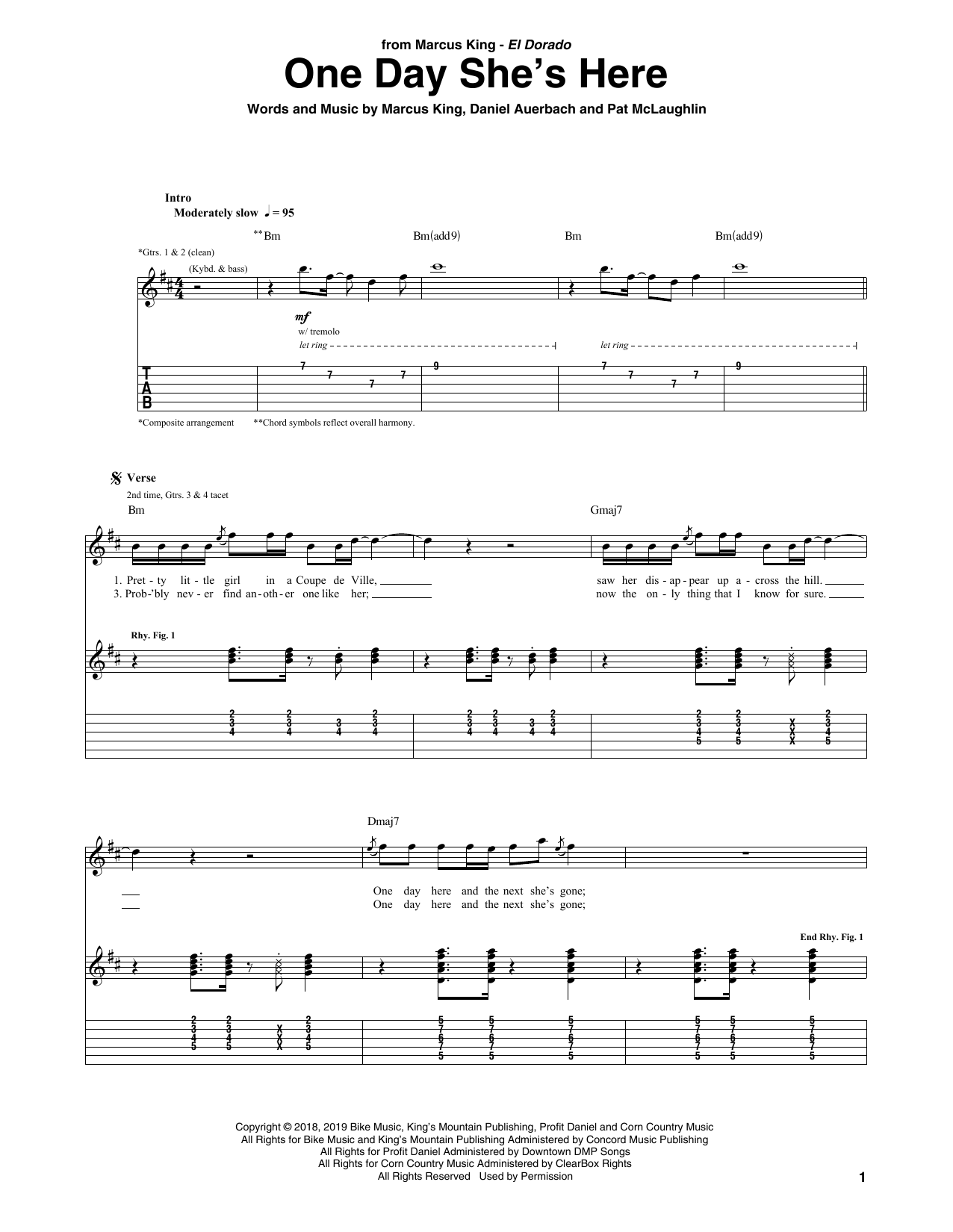 Download Marcus King One Day She's Here Sheet Music and learn how to play Guitar Tab PDF digital score in minutes