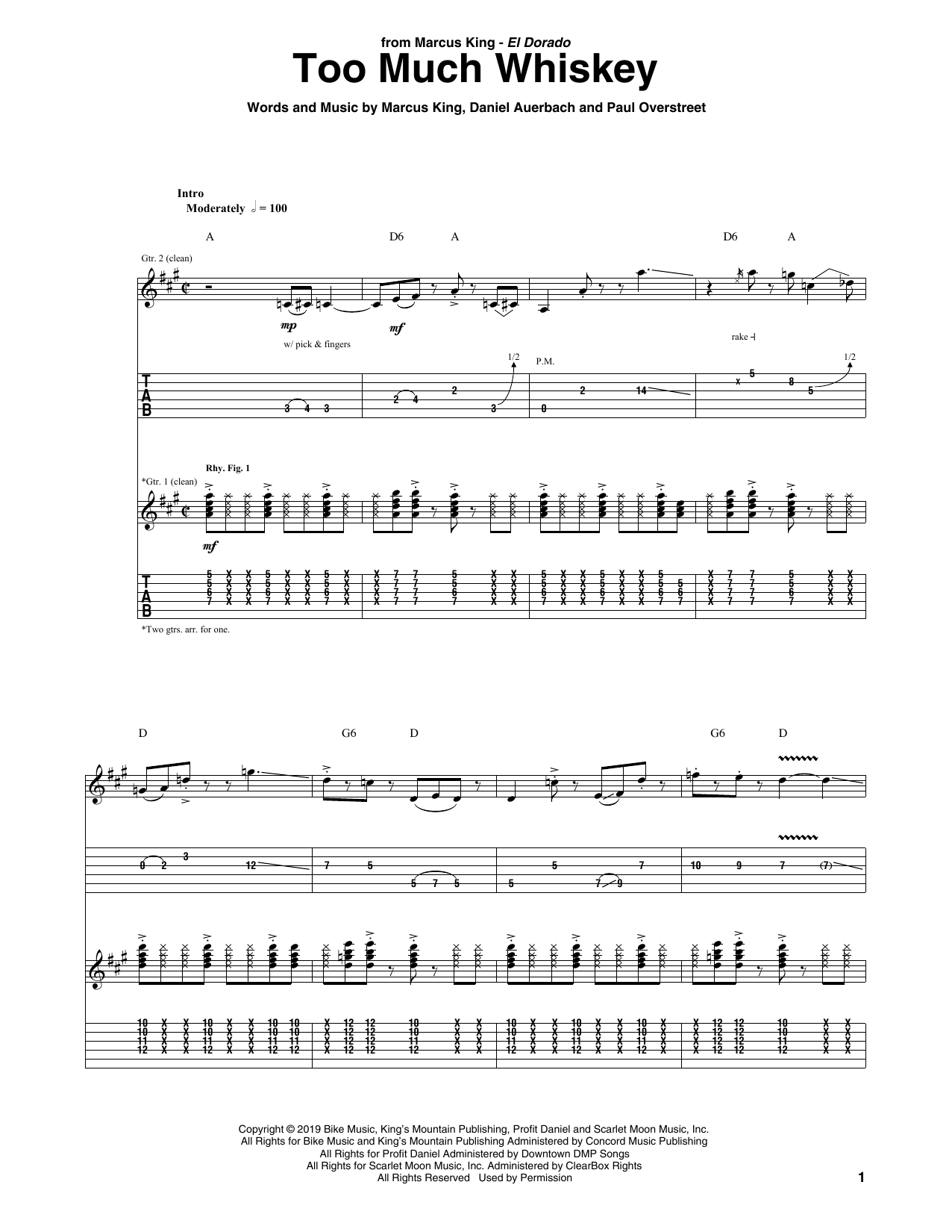 Download Marcus King Too Much Whiskey Sheet Music and learn how to play Guitar Tab PDF digital score in minutes