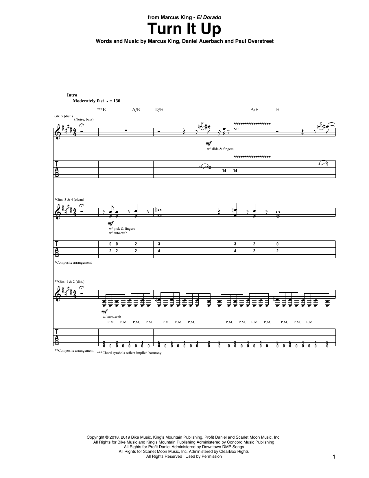 Download Marcus King Turn It Up Sheet Music and learn how to play Guitar Tab PDF digital score in minutes