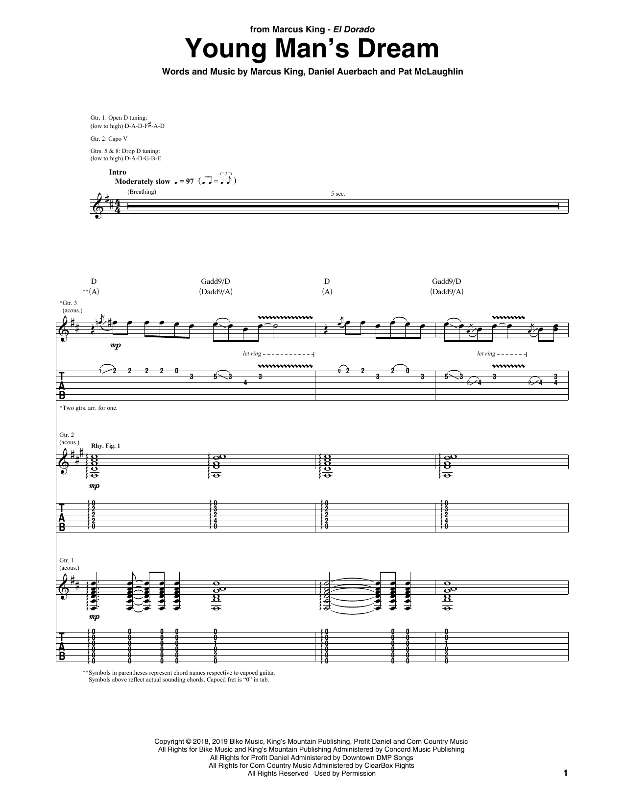 Download Marcus King Young Man's Dream Sheet Music and learn how to play Guitar Tab PDF digital score in minutes