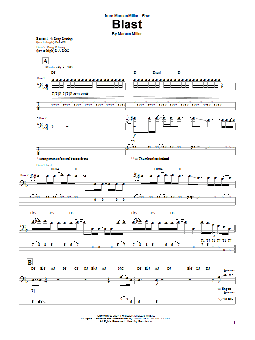Download Marcus Miller Blast Sheet Music and learn how to play Bass Guitar Tab PDF digital score in minutes