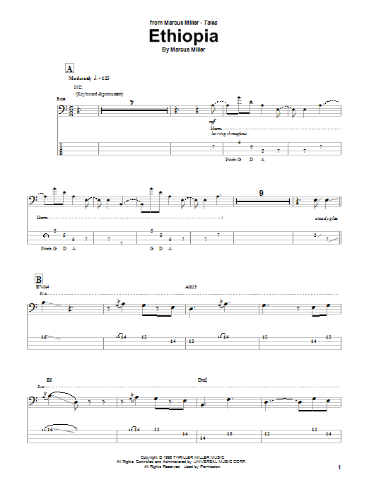 Download Marcus Miller Ethiopia Sheet Music and learn how to play Bass Guitar Tab PDF digital score in minutes