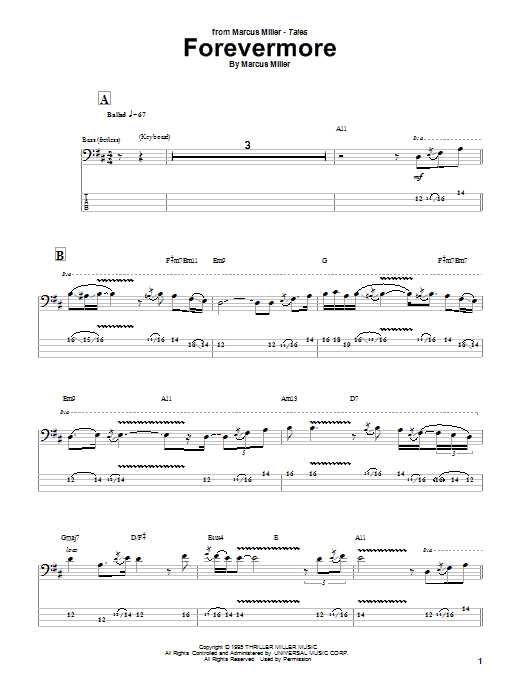 Download Marcus Miller Forevermore Sheet Music and learn how to play Bass Guitar Tab PDF digital score in minutes