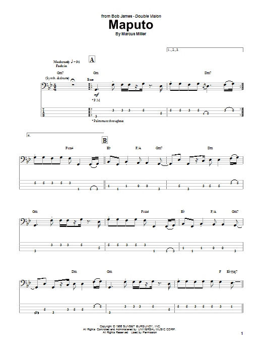 Download Marcus Miller Maputo Sheet Music and learn how to play Bass Guitar Tab PDF digital score in minutes