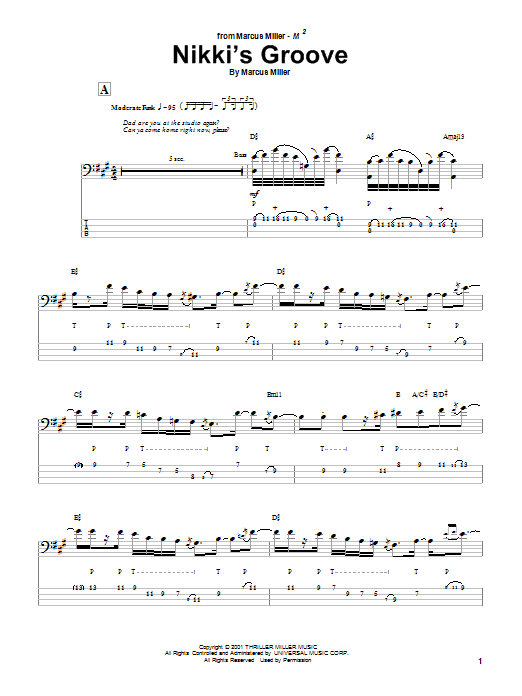 Download Marcus Miller Nikki's Groove Sheet Music and learn how to play Bass Guitar Tab PDF digital score in minutes