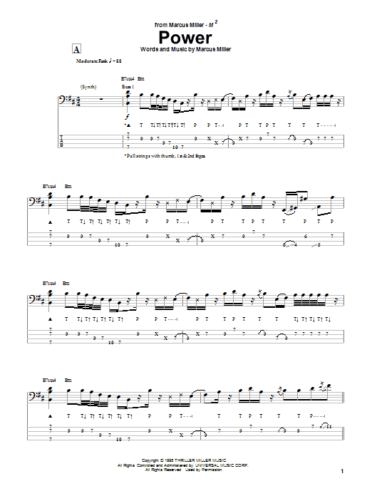 Download Marcus Miller Power Sheet Music and learn how to play Bass Guitar Tab PDF digital score in minutes