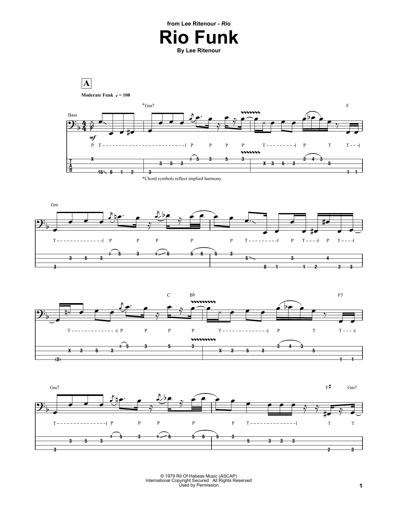 Download Marcus Miller Rio Funk Sheet Music and learn how to play Bass Guitar Tab PDF digital score in minutes