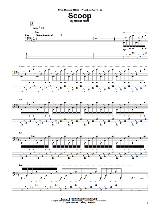Download Marcus Miller Scoop Sheet Music and learn how to play Bass Guitar Tab PDF digital score in minutes