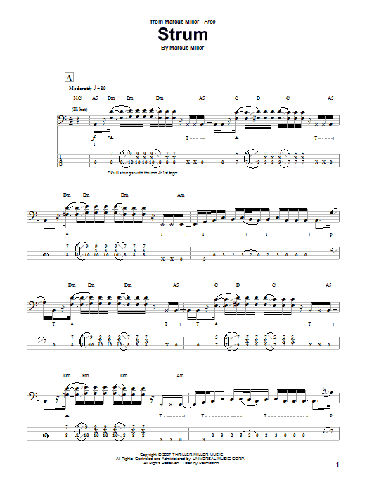 Download Marcus Miller Strum Sheet Music and learn how to play Bass Guitar Tab PDF digital score in minutes