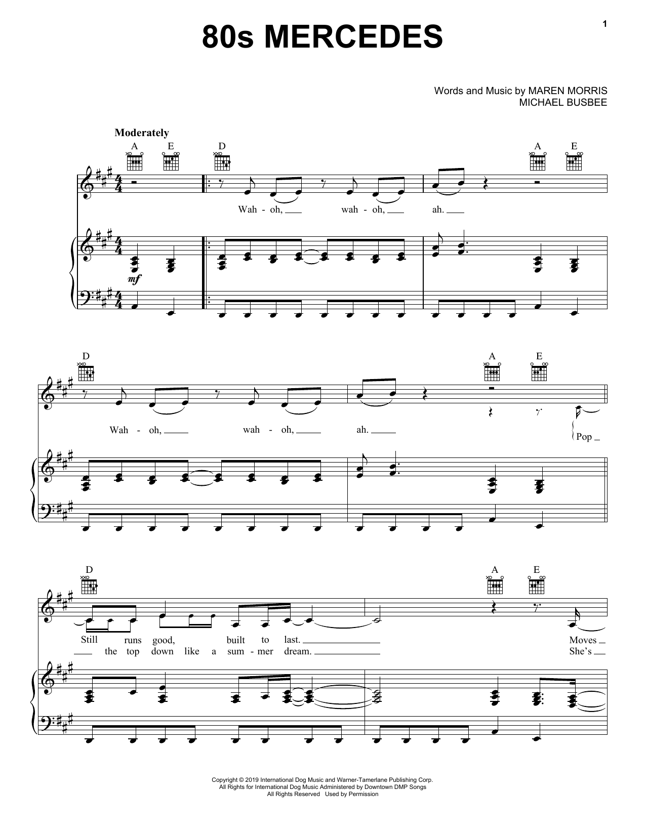 Download Maren Morris 80s Mercedes Sheet Music and learn how to play Piano, Vocal & Guitar Chords (Right-Hand Melody) PDF digital score in minutes