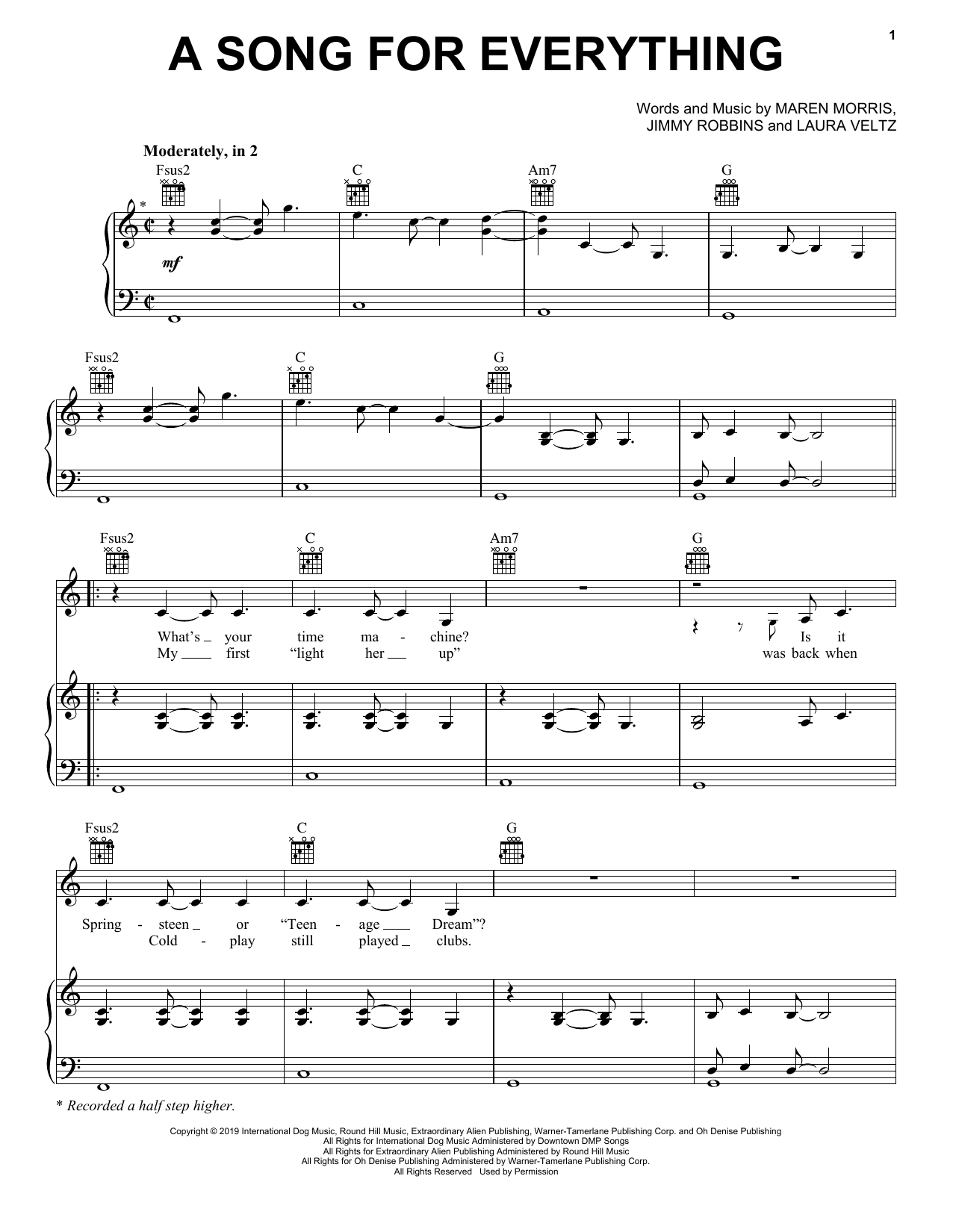 Download Maren Morris A Song For Everything Sheet Music and learn how to play Piano, Vocal & Guitar Chords (Right-Hand Melody) PDF digital score in minutes