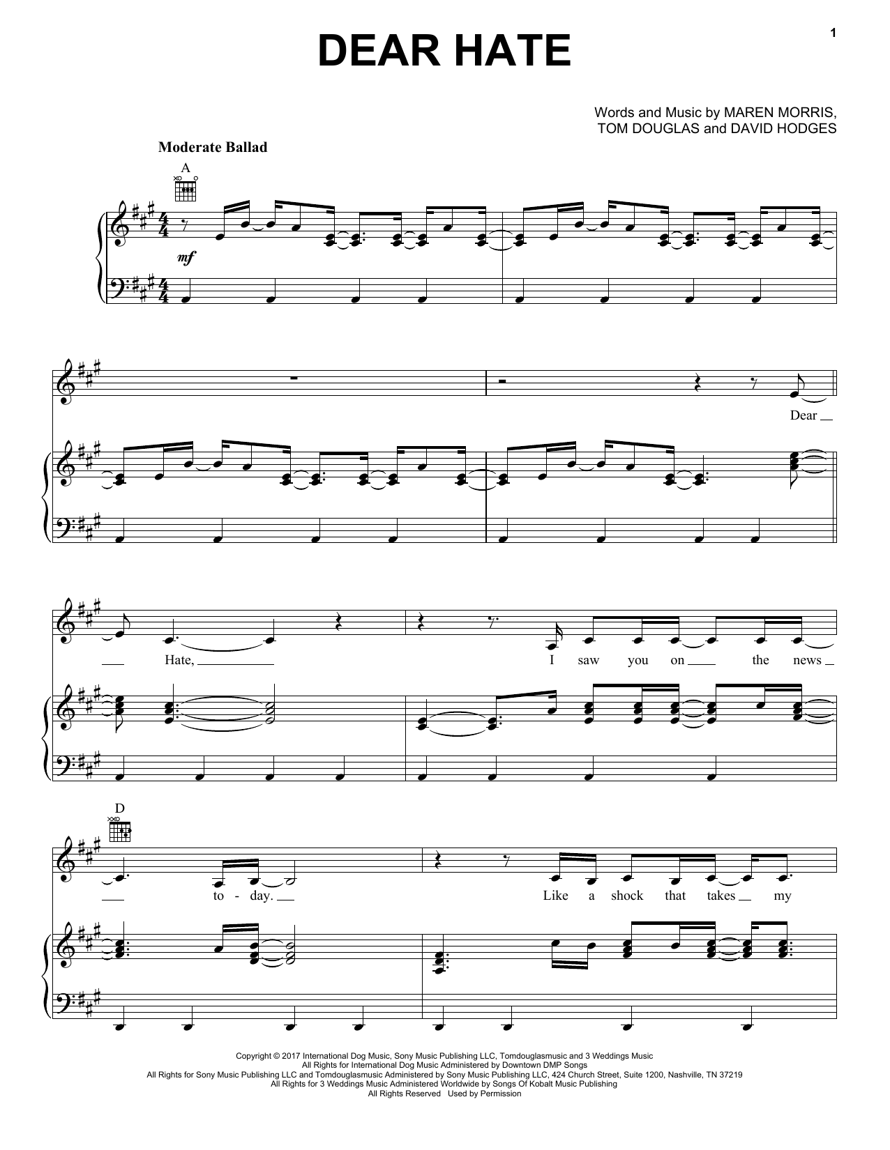 Download Maren Morris featuring Vince Gill Dear Hate Sheet Music and learn how to play Guitar Tab PDF digital score in minutes