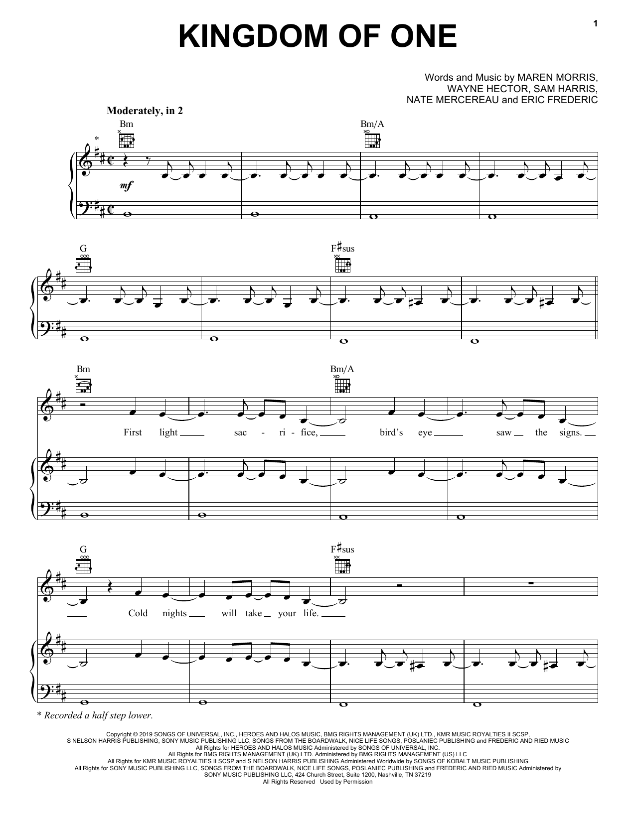 Download Maren Morris Kingdom Of One (from For the Throne: Music Inspired by Game of Thrones) Sheet Music and learn how to play Piano, Vocal & Guitar Chords (Right-Hand Melody) PDF digital score in minutes