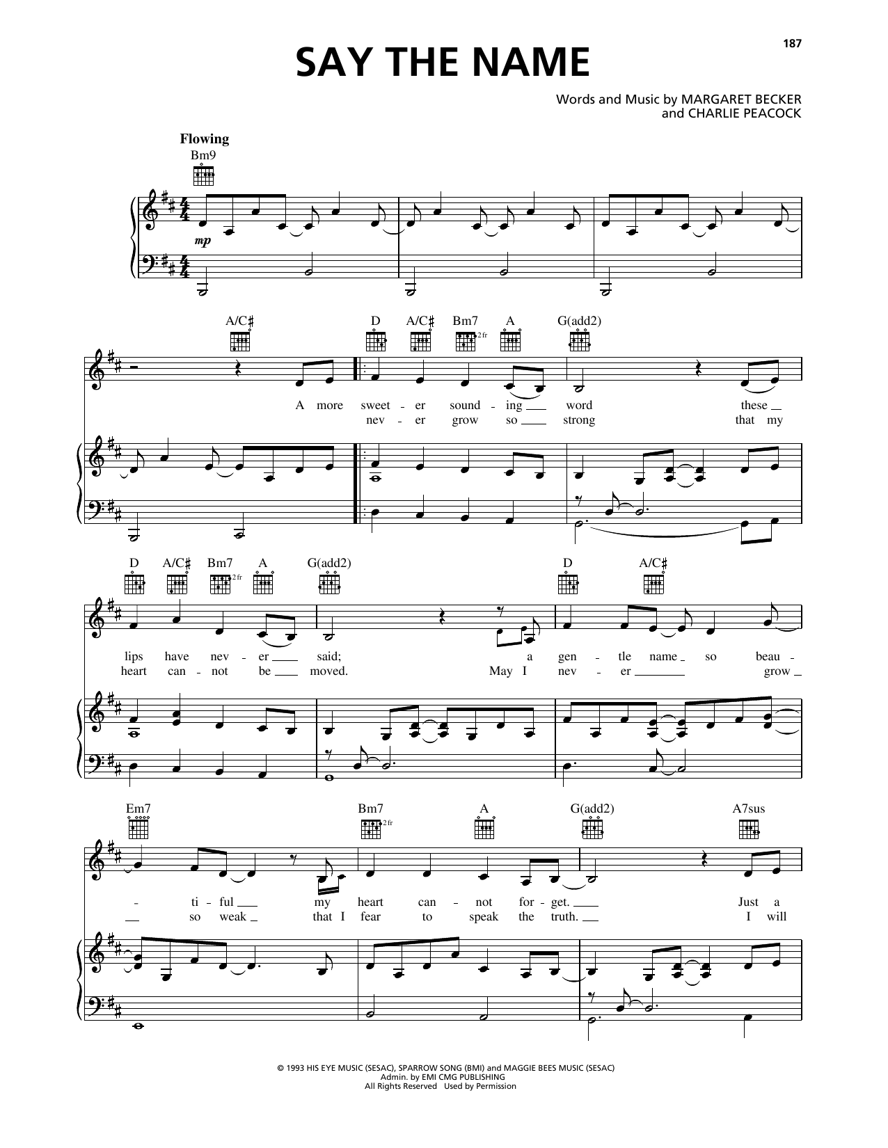 Download Margaret Becker Say The Name Sheet Music and learn how to play Piano, Vocal & Guitar Chords (Right-Hand Melody) PDF digital score in minutes