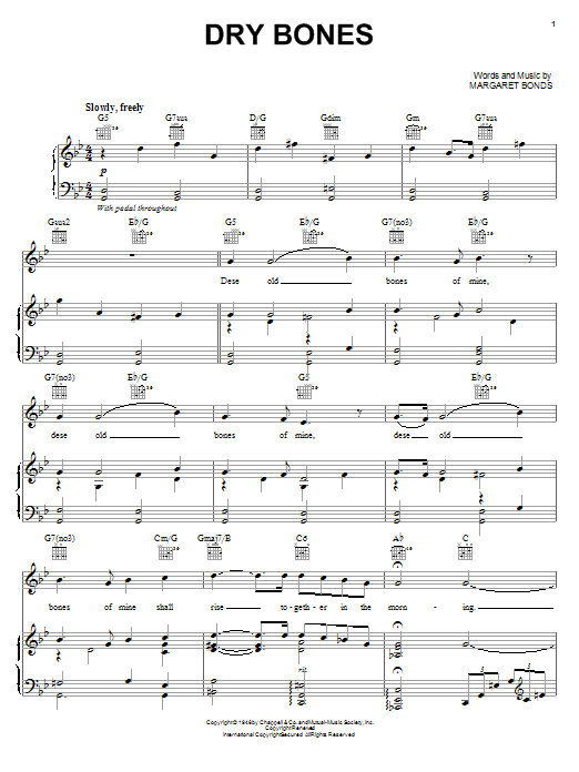Download Margaret Bonds Dry Bones Sheet Music and learn how to play Piano, Vocal & Guitar (Right-Hand Melody) PDF digital score in minutes