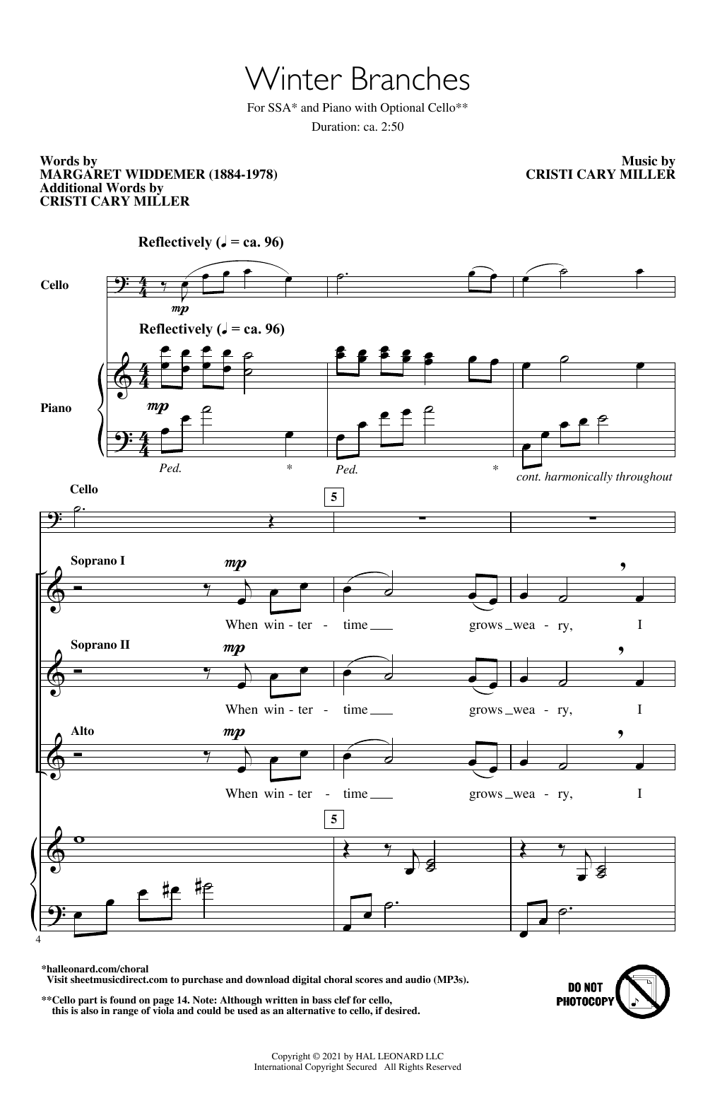 Download Margaret Widdemer and Cristi Cary Miller Winter Branches Sheet Music and learn how to play SSA Choir PDF digital score in minutes