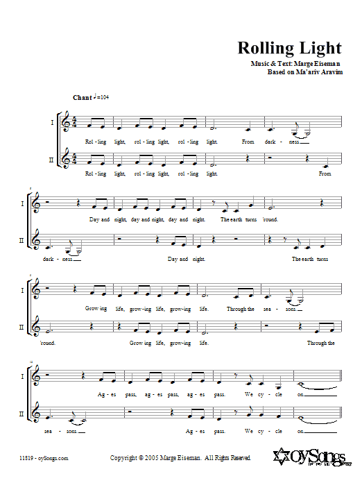 Download Marge Eiseman Rolling Light Sheet Music and learn how to play Melody Line, Lyrics & Chords PDF digital score in minutes