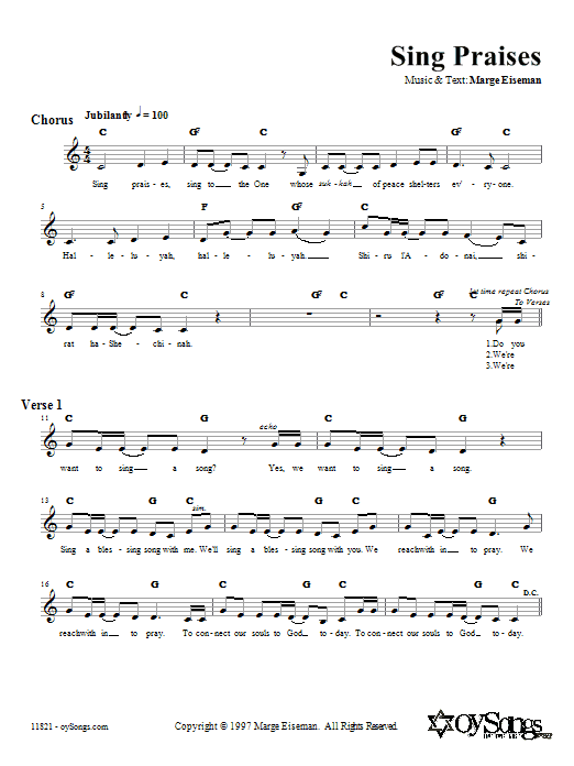 Download Marge Eiseman Sing Praises Sheet Music and learn how to play Melody Line, Lyrics & Chords PDF digital score in minutes