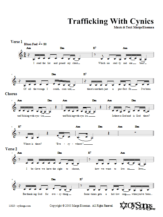 Download Marge Eiseman Trafficking With Cynics Sheet Music and learn how to play Melody Line, Lyrics & Chords PDF digital score in minutes