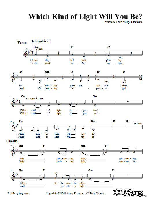 Download Marge Eiseman Which Kind of Light Will You Be? Sheet Music and learn how to play Melody Line, Lyrics & Chords PDF digital score in minutes
