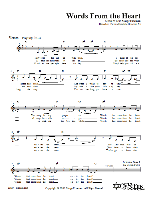 Download Marge Eiseman Words from the Heart Sheet Music and learn how to play Melody Line, Lyrics & Chords PDF digital score in minutes