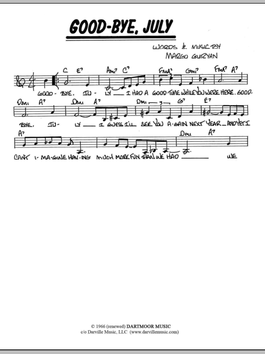 Download Margo Guryan Good-Bye, July Sheet Music and learn how to play Lead Sheet / Fake Book PDF digital score in minutes