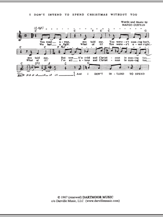 Download Margo Guryan I Don't Intend To Spend Christmas Without You Sheet Music and learn how to play Lead Sheet / Fake Book PDF digital score in minutes