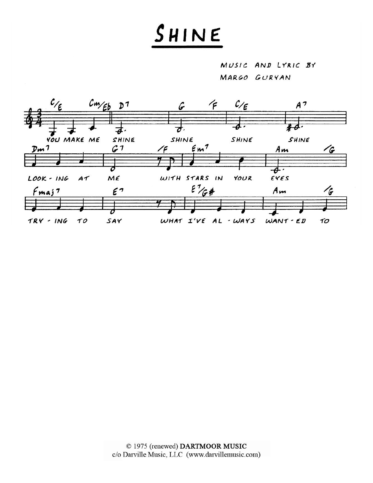 Download Margo Guryan Shine Sheet Music and learn how to play Melody Line, Lyrics & Chords PDF digital score in minutes