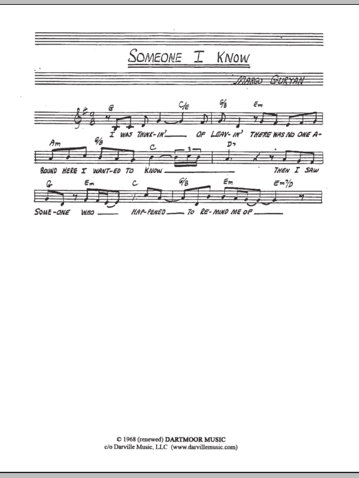Download Margo Guryan Someone I Know Sheet Music and learn how to play Lead Sheet / Fake Book PDF digital score in minutes