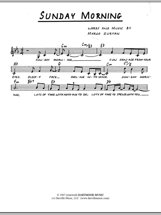 Download Margo Guryan Sunday Morning Sheet Music and learn how to play Lead Sheet / Fake Book PDF digital score in minutes