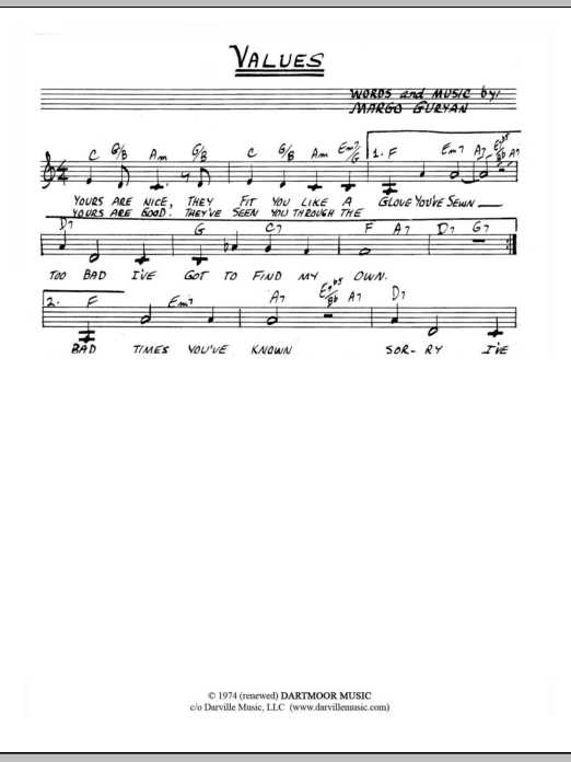 Download Margo Guryan Values Sheet Music and learn how to play Lead Sheet / Fake Book PDF digital score in minutes