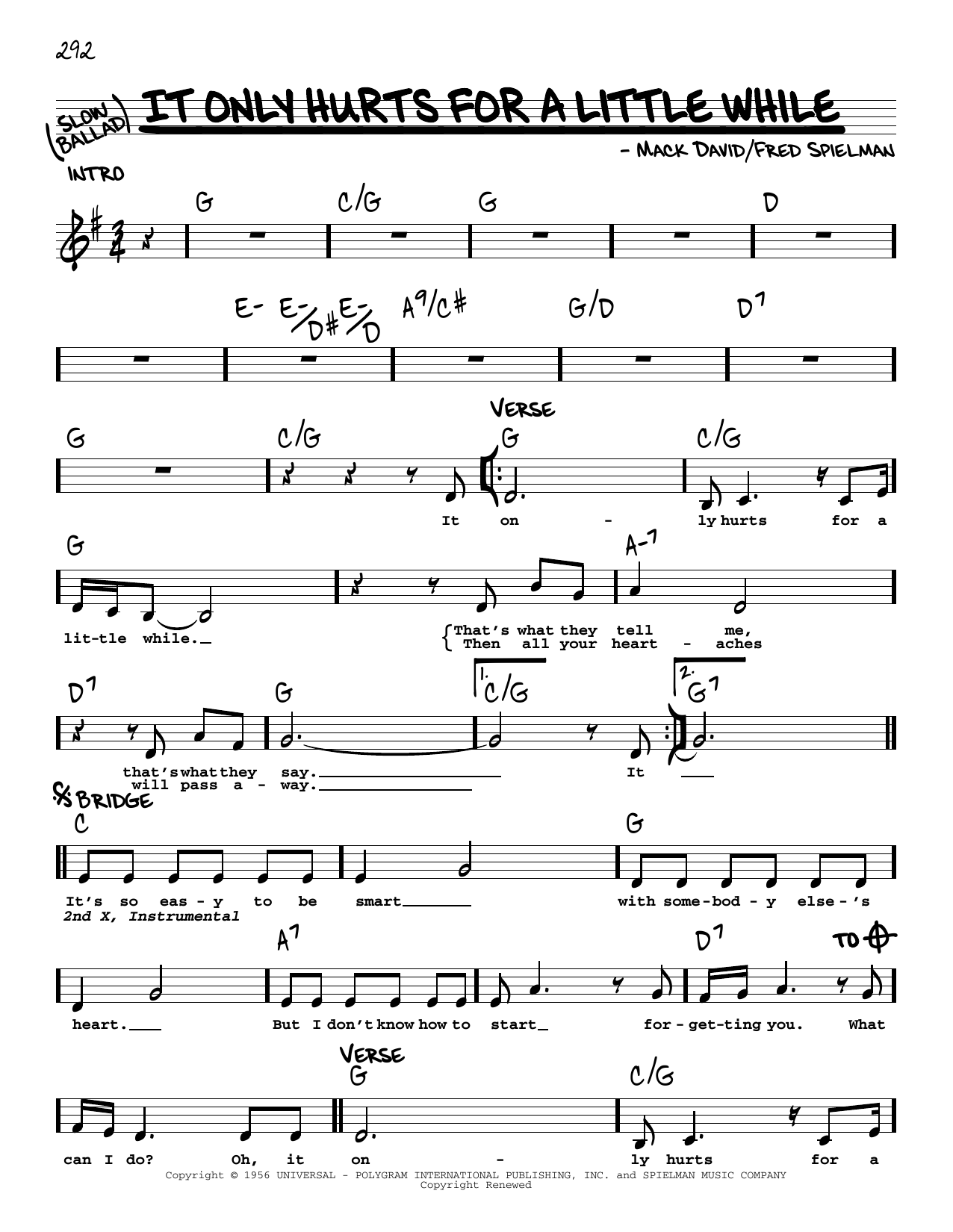 Download Margo Smith It Only Hurts For A Little While Sheet Music and learn how to play Real Book – Melody, Lyrics & Chords PDF digital score in minutes