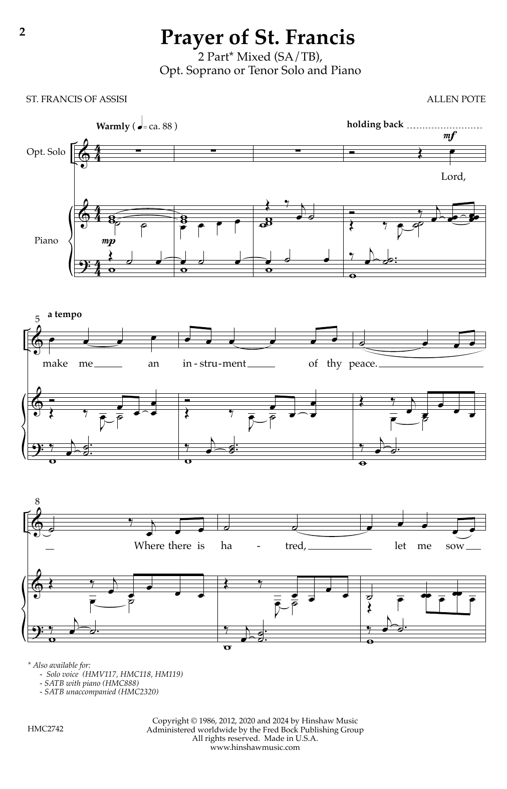 Download Mari Esabel Valverde Prayer of St. Francis Sheet Music and learn how to play Choir PDF digital score in minutes