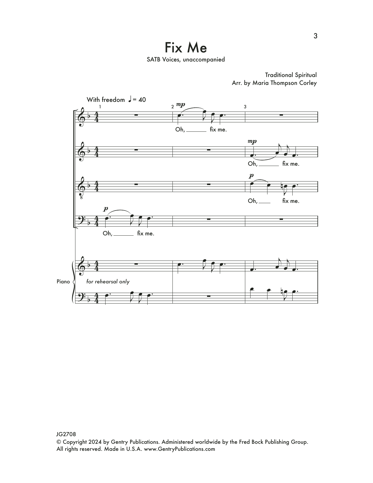 Download Maria Corley Fix Me Sheet Music and learn how to play SATB Choir PDF digital score in minutes