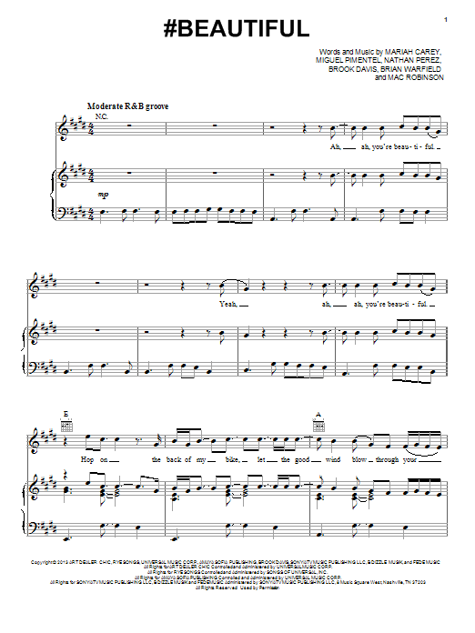 Download Mariah Carey #Beautiful Sheet Music and learn how to play Piano, Vocal & Guitar (Right-Hand Melody) PDF digital score in minutes
