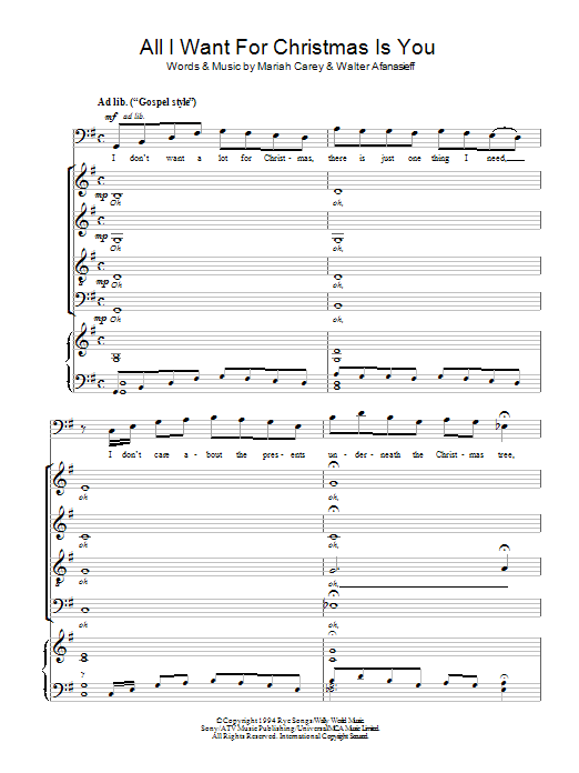 Download Mariah Carey All I Want For Christmas Is You Sheet Music and learn how to play SATB PDF digital score in minutes