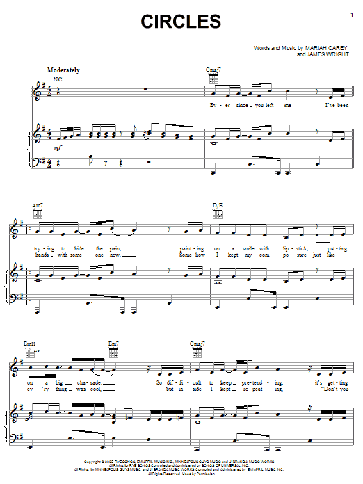 Download Mariah Carey Circles Sheet Music and learn how to play Piano, Vocal & Guitar (Right-Hand Melody) PDF digital score in minutes