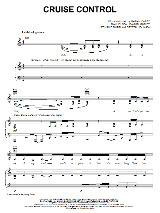 Download Mariah Carey Cruise Control Sheet Music and learn how to play Piano, Vocal & Guitar (Right-Hand Melody) PDF digital score in minutes