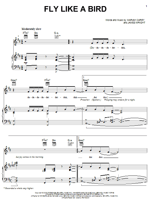 Download Mariah Carey Fly Like A Bird Sheet Music and learn how to play Piano, Vocal & Guitar (Right-Hand Melody) PDF digital score in minutes